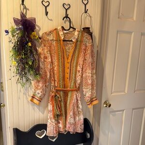 Zara Floral Mini Dress - Orange and Green